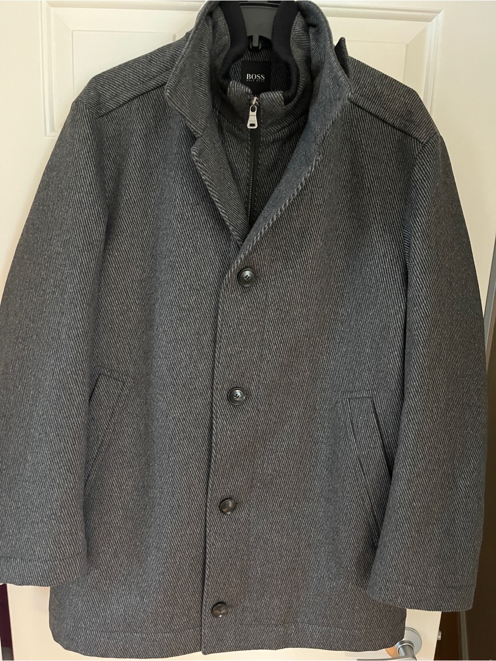 Boss Hugo Boss…Charcoal Gray Tweed Coxx Virgin Wool/ Cashmere Blend Coat.. NWOT
